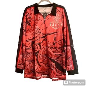 NWT Salty Captain Long Sleeve 1/4 Zip Collared Marlin Red UV 50+ Shirt Sz XL